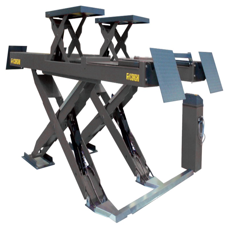 Cầu nâng cắt kéo kiểm tra góc đặt bánh xe 4,3 tấn, lắp chìm, có bàn nâng phụ, 3 pha, màu xám RAL 7024 (bao gồm đĩa lái Trung Quốc và bộ phụ kiện)